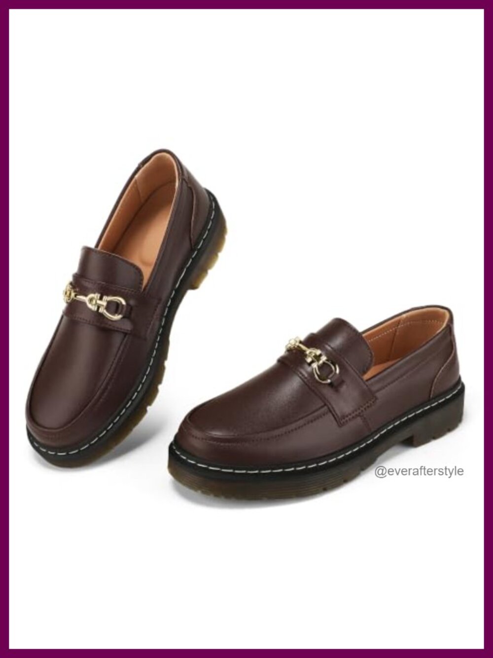 Women's Chunky Penny Loafers Leather Slip On Arch Support Business Casual Work